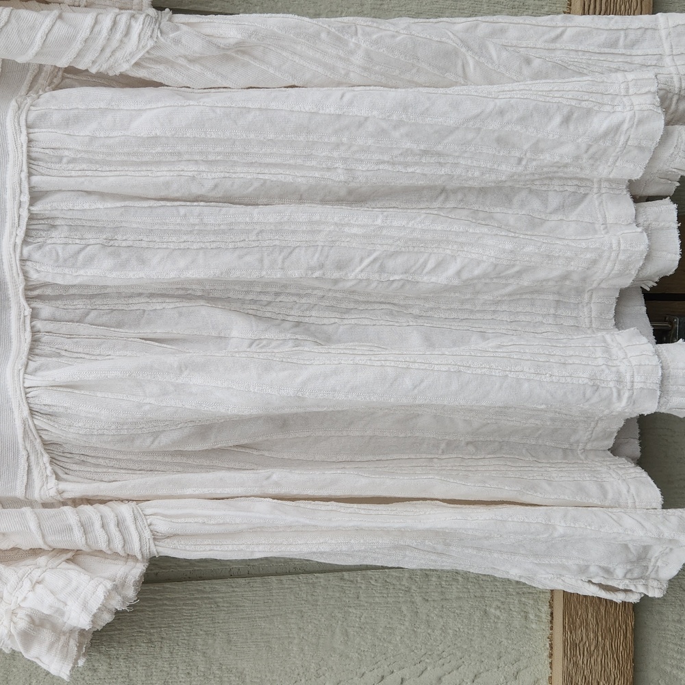 Free People‎ Take A Spin Ruffle Ribbed Texture Boho Flair Tunic Ivory Over Small - Picture 2 of 7
